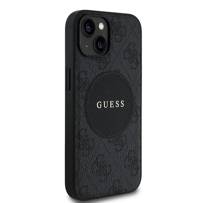 Apple iPhone 14 Kılıf Guess Orjinal Lisanslı M-safe Şarj Özellikli Yazı Logolu Circle Classic Kapak Siyah