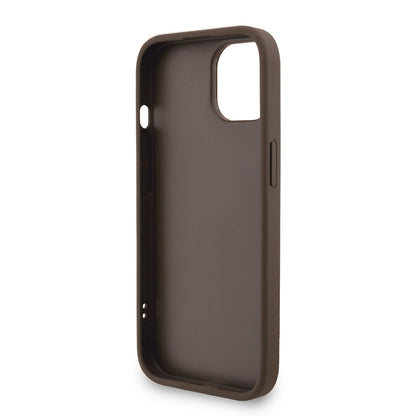 Apple iPhone 14 Kılıf Guess Orjinal Lisanslı PU Deri Bilek Askı İpli Metal Büyük 4G ve Yazı Logolu Kapak Kahverengi