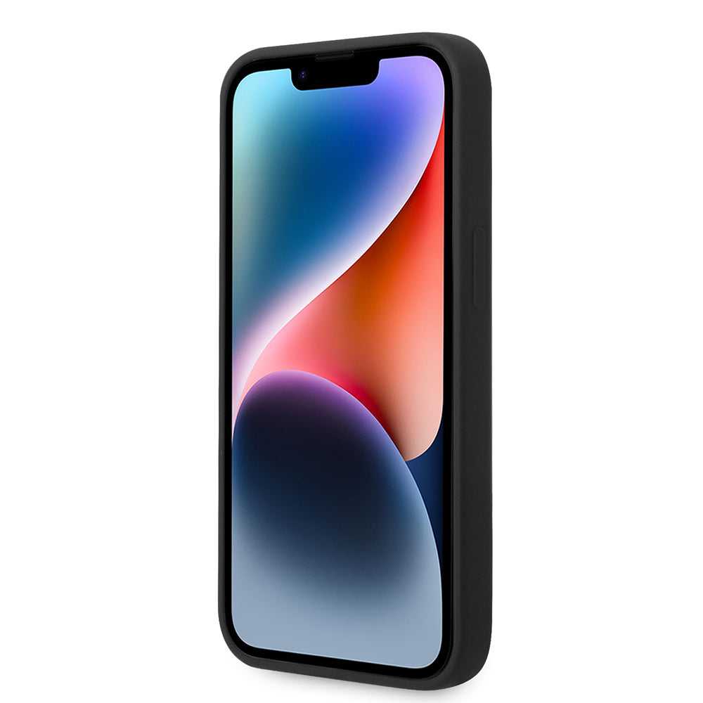 Apple iPhone 14 Kılıf Guess Orjinal Lisanslı Yazı ve Taşlı 4G Logolu Silikon Kapak Siyah