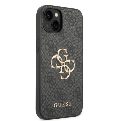 Apple iPhone 14 Kılıf Guess PU Deri Büyük Metal Logo Dizaynlı Kapak Pembe