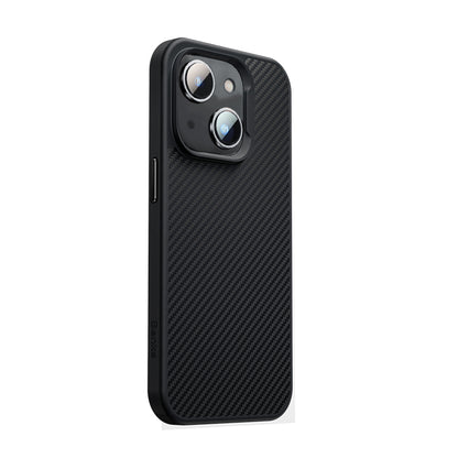 Apple iPhone 14 Kılıf Karbon Fiber M-safe Şarj Özellikli Benks 600D Hybrid Kevlar Kapak Siyah