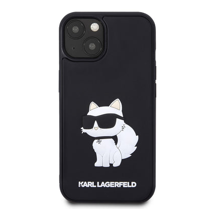 Apple iPhone 14 Kılıf Karl Lagerfeld 3D Rubber Choupette Dizayn Kapak Siyah