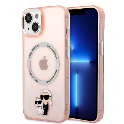 Apple iPhone 14 Kılıf Karl Lagerfeld M-safe Şarj Özellikli K&C Dizayn Kapak Pembe