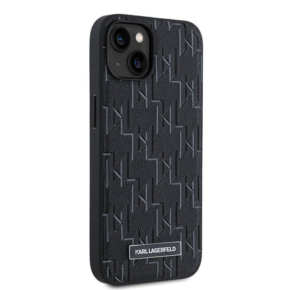 Apple iPhone 14 Kılıf Karl Lagerfeld Orjinal Lisanslı M-safe Şarj Özellikli KL Yazılı Hot Stamp Kapak Siyah