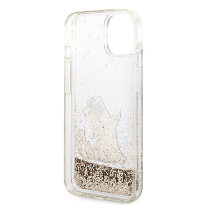 Apple iPhone 14 Kılıf Karl Lagerfeld Sıvılı Simli Choupette Dizayn Kapak Gold