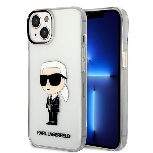Apple iPhone 14 Kılıf Karl Lagerfeld Transparan İkonik Karl Dizayn Kapak Renksiz