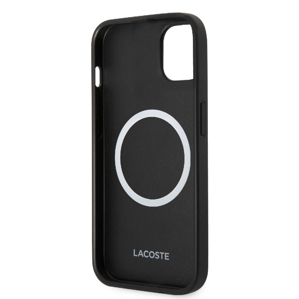 Apple iPhone 14 Kılıf Lacoste Orjinal Lisanslı PU Pike Desenli Arka Yüzey İkonik Timsah Dokuma Logolu Kapak Siyah