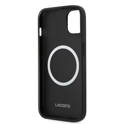 Apple iPhone 14 Kılıf Lacoste Orjinal Lisanslı PU Pike Desenli Arka Yüzey İkonik Timsah Dokuma Logolu Kapak Siyah