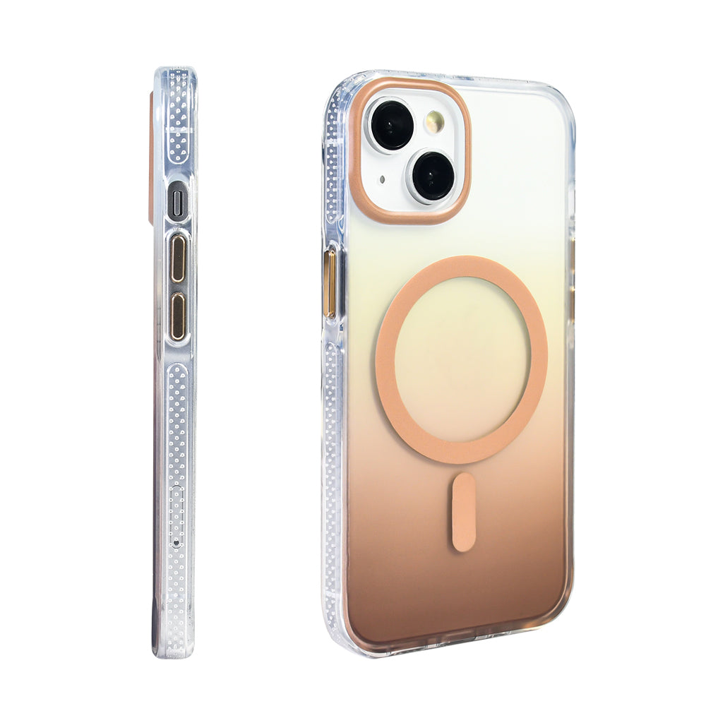 Apple iPhone 14 Kılıf M-safe Şarj Özellikli Transparan Renk Geçişli Zore Toros Kapak Rose Gold