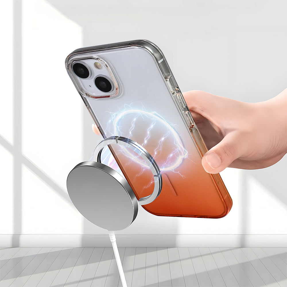 Apple iPhone 14 Kılıf M-Safe Şarj Özellikli Zore Septik Silikon Kapak Turuncu