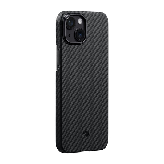 Apple iPhone 14 Kılıf M-safe Şarj Özellikli 1500D Aramid Fiber Pitaka Ultra-Slim Classic Serisi Black-Grey Twill Kapak Siyah-Gri