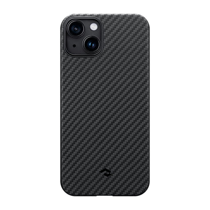Apple iPhone 14 Kılıf M-safe Şarj Özellikli 1500D Aramid Fiber Pitaka Ultra-Slim Classic Serisi Black-Grey Twill Kapak Siyah-Gri