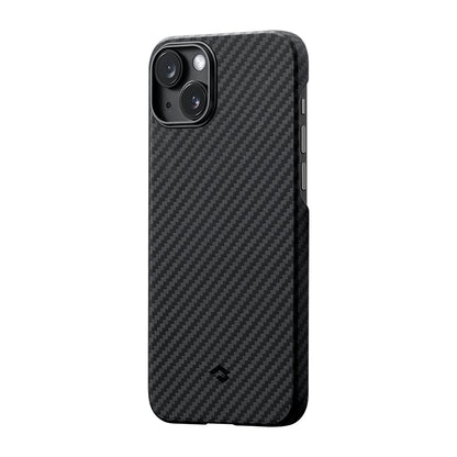 Apple iPhone 14 Kılıf M-safe Şarj Özellikli 1500D Aramid Fiber Pitaka Ultra-Slim Classic Serisi Black-Grey Twill Kapak Siyah-Gri