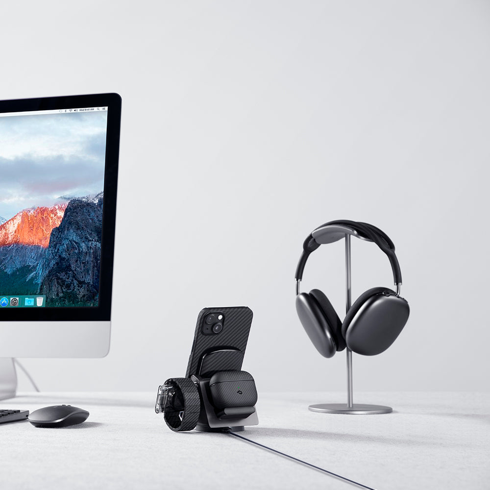 Apple iPhone 14 Kılıf M-safe Şarj Özellikli 1500D Aramid Fiber Pitaka Ultra-Slim Classic Serisi Black-Grey Twill Kapak Siyah-Gri