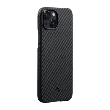 Apple iPhone 14 Kılıf M-safe Şarj Özellikli 1500D Aramid Fiber Pitaka Ultra-Slim Classic Serisi Black-Grey Twill Kapak Siyah-Gri