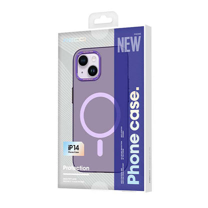 Apple iPhone 14 Kılıf M-safe Şarj Özellikli Metal Kamera Çerçeveli Recci Glaze Serisi Kapak Mor