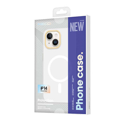 Apple iPhone 14 Kılıf M-safe Şarj Özellikli Metal Kamera Çerçeveli Recci Glaze Serisi Kapak Beyaz