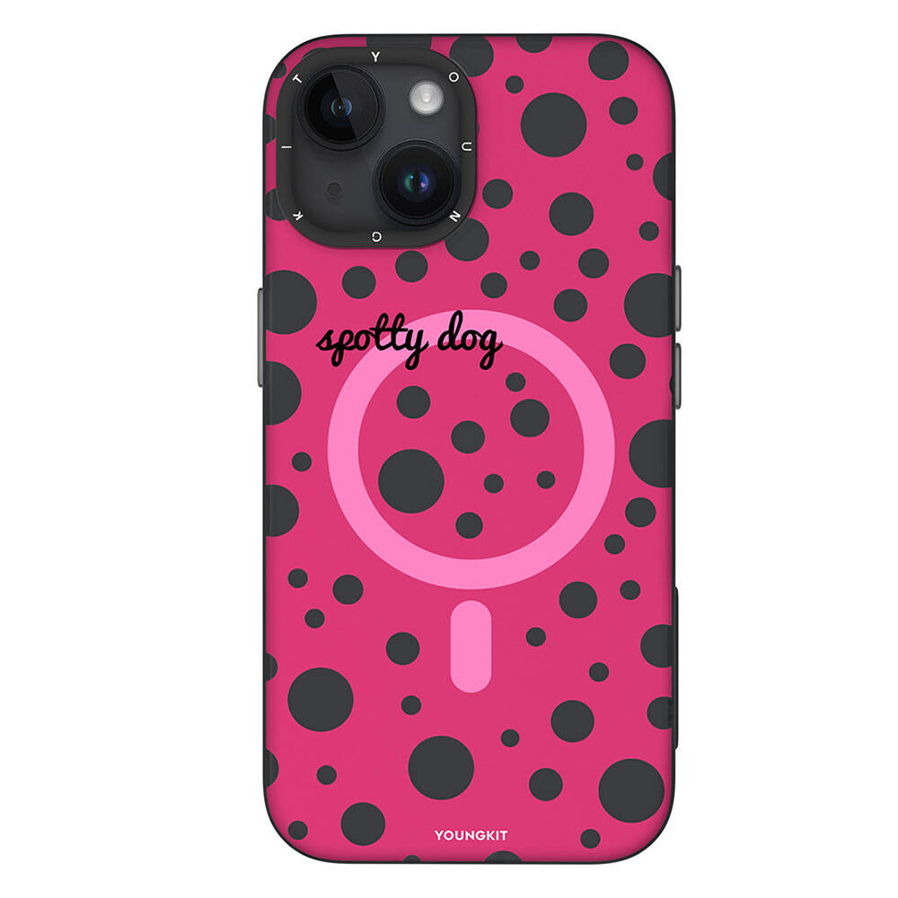 Apple iPhone 14 Kılıf M-safe Şarj Özellikli Polka Dot Desenli Youngkit Spots Serisi Kapak Pembe