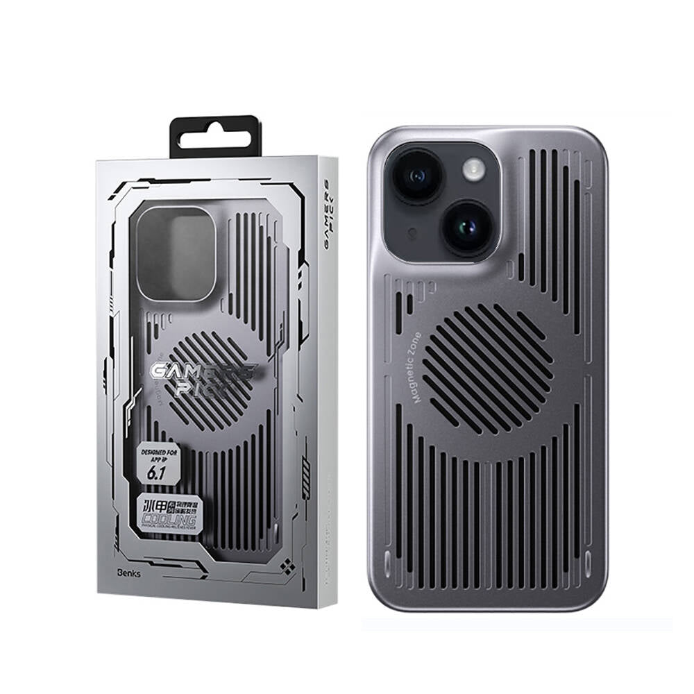 Apple iPhone 14 Kılıf M-safe Şarj Özellikli Soğutucu Benks Biliz Kapak Gri