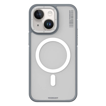 Apple iPhone 14 Kılıf M-safe Şarj Özellikli Youngkit Rock Sand Serisi Kapak Gri