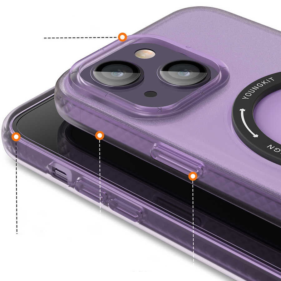 Apple iPhone 14 Kılıf M-safe Şarj Özellikli Youngkit Rock Serisi Kapak Siyah