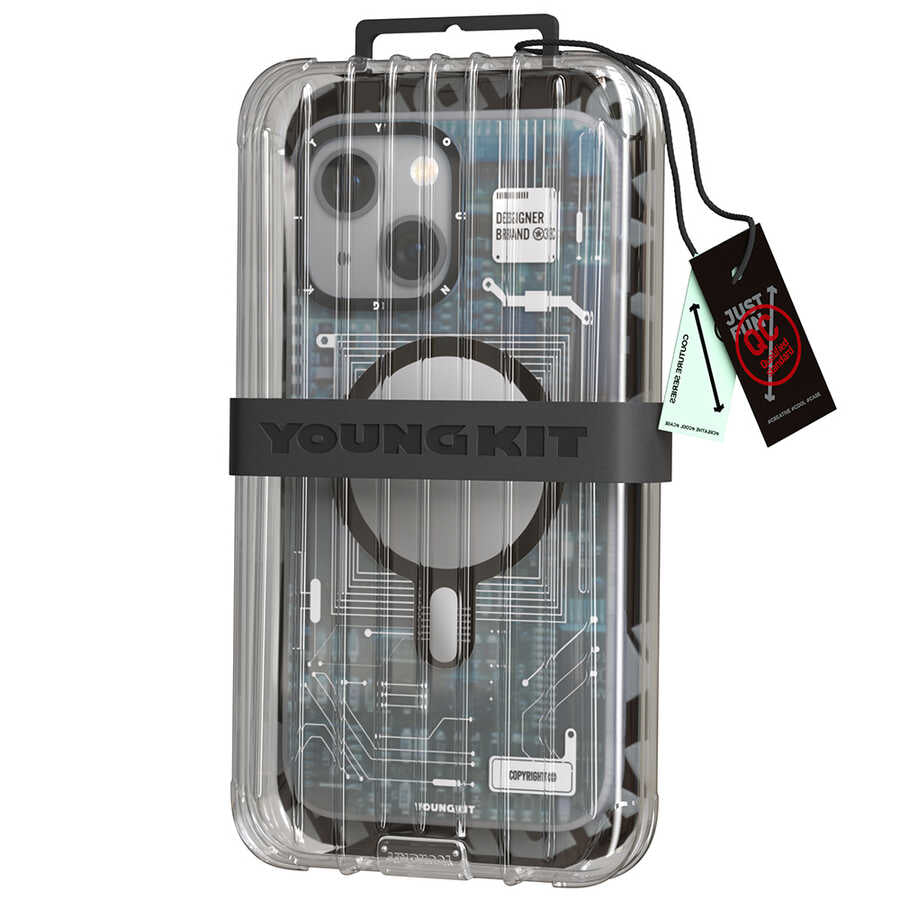 Apple iPhone 14 Kılıf M-safe Şarj Özellikli YoungKit Technology Serisi Kapak Siyah