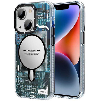 Apple iPhone 14 Kılıf M-safe Şarj Özellikli YoungKit Technology Serisi Kapak Mavi