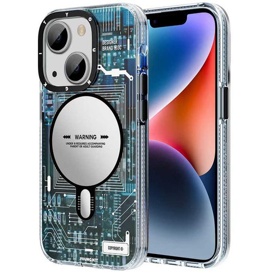 Apple iPhone 14 Kılıf M-safe Şarj Özellikli YoungKit Technology Serisi Kapak Mavi