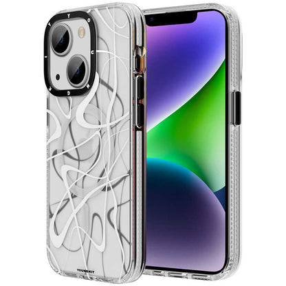 Apple iPhone 14 Kılıf M-safe Şarj Özellikli Youngkit Water-Ink Serisi Kapak Beyaz