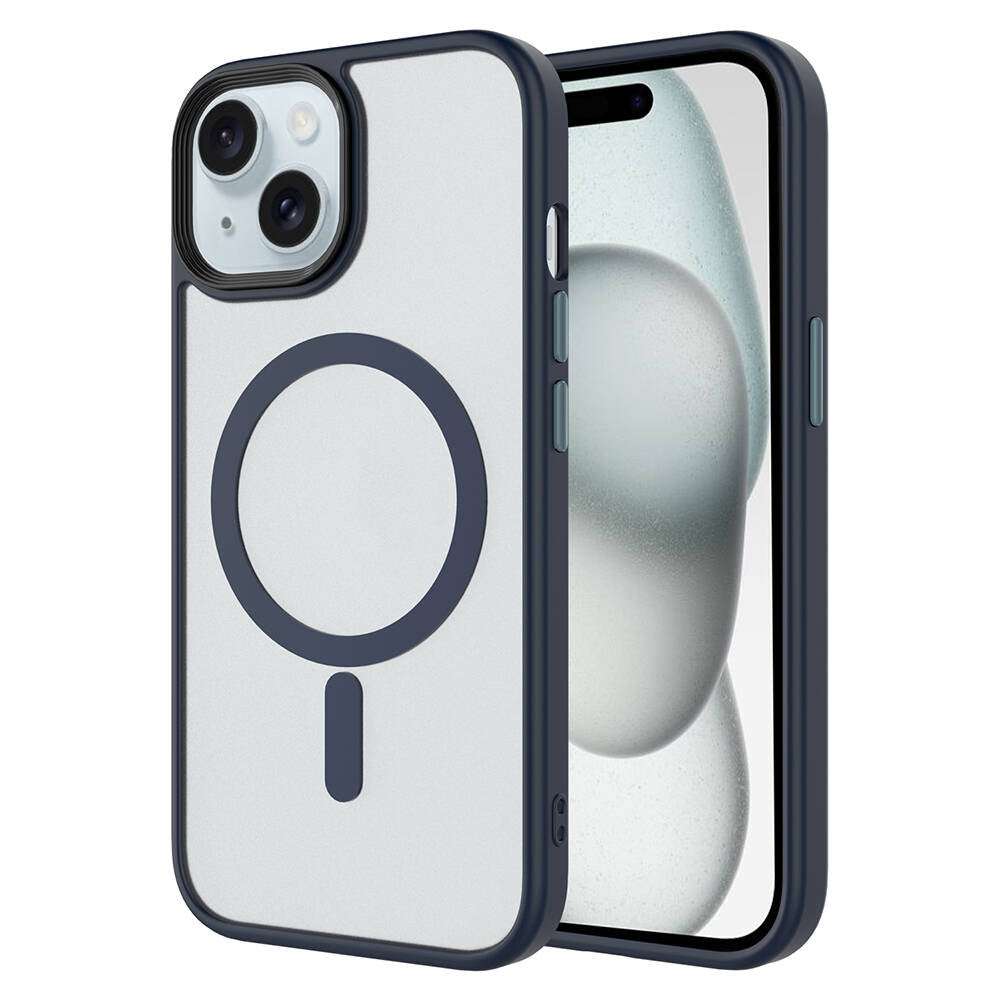 Apple iPhone 14 Kılıf Mat Arka Yüzey Wireless Şarj Özellikli Zore Flet M-safe Kapak Lacivert