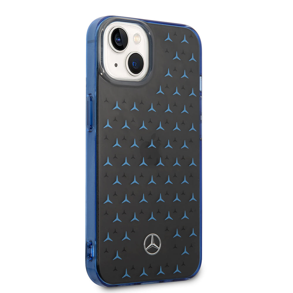 Apple iPhone 14 Kılıf Mercedes Benz Çift Katmanlı Yıldız Desenli Dizayn Kapak Siyah-Mavi