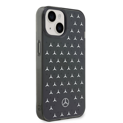Apple iPhone 14 Kılıf Mercedes Benz Çift Katmanlı Yıldız Desenli Dizayn Kapak Siyah-Gümüş