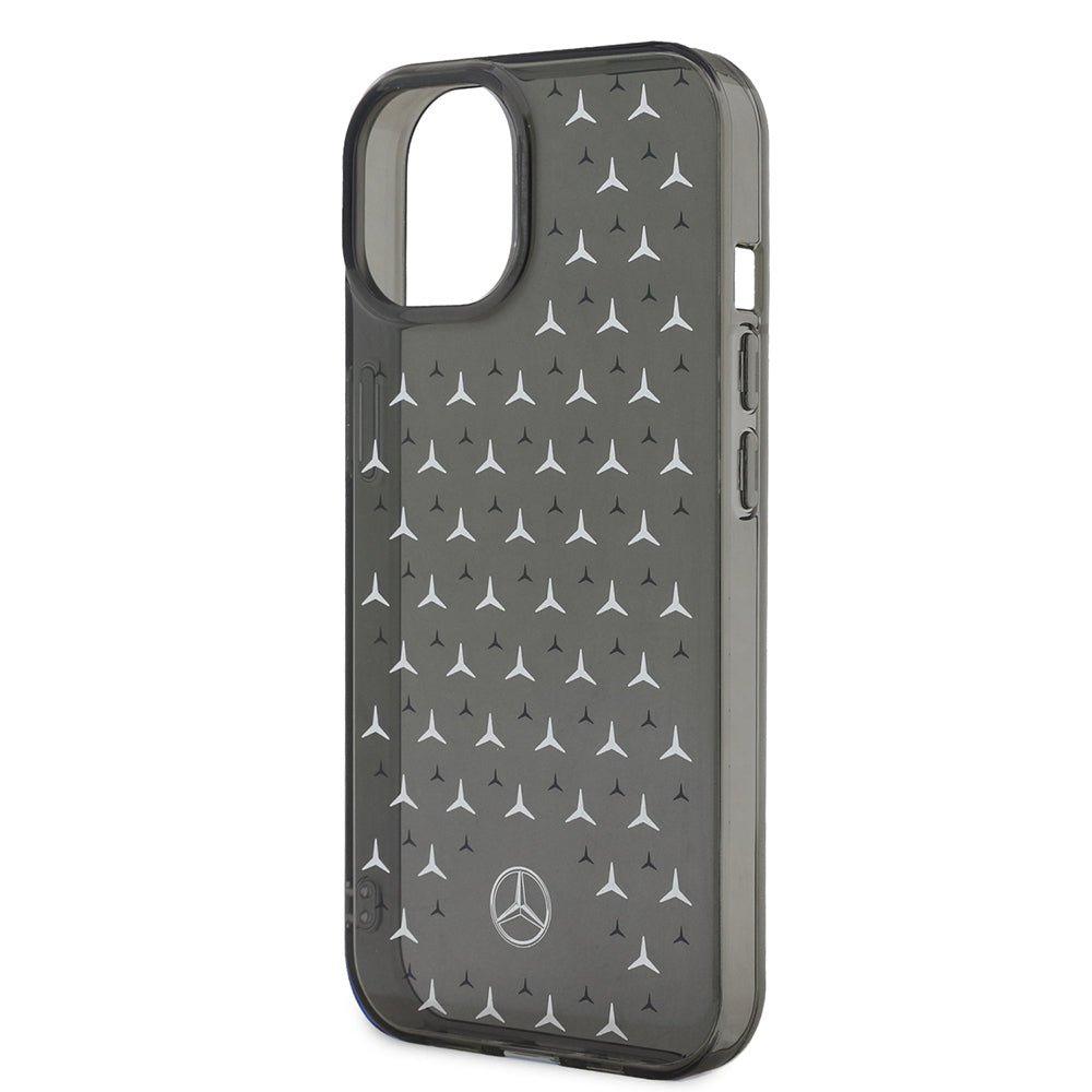 Apple iPhone 14 Kılıf Mercedes Benz Çift Katmanlı Yıldız Desenli Dizayn Kapak Siyah-Gümüş