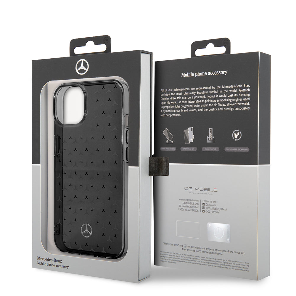 Apple iPhone 14 Kılıf Mercedes Benz Çift Katmanlı Yıldız Desenli Dizayn Kapak Siyah-Mavi