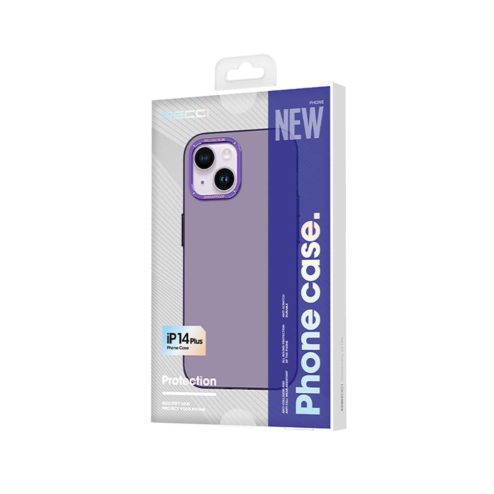 Apple iPhone 14 Kılıf Metal Kamera Çerçeveli Recci Glaze Serisi Kapak Siyah