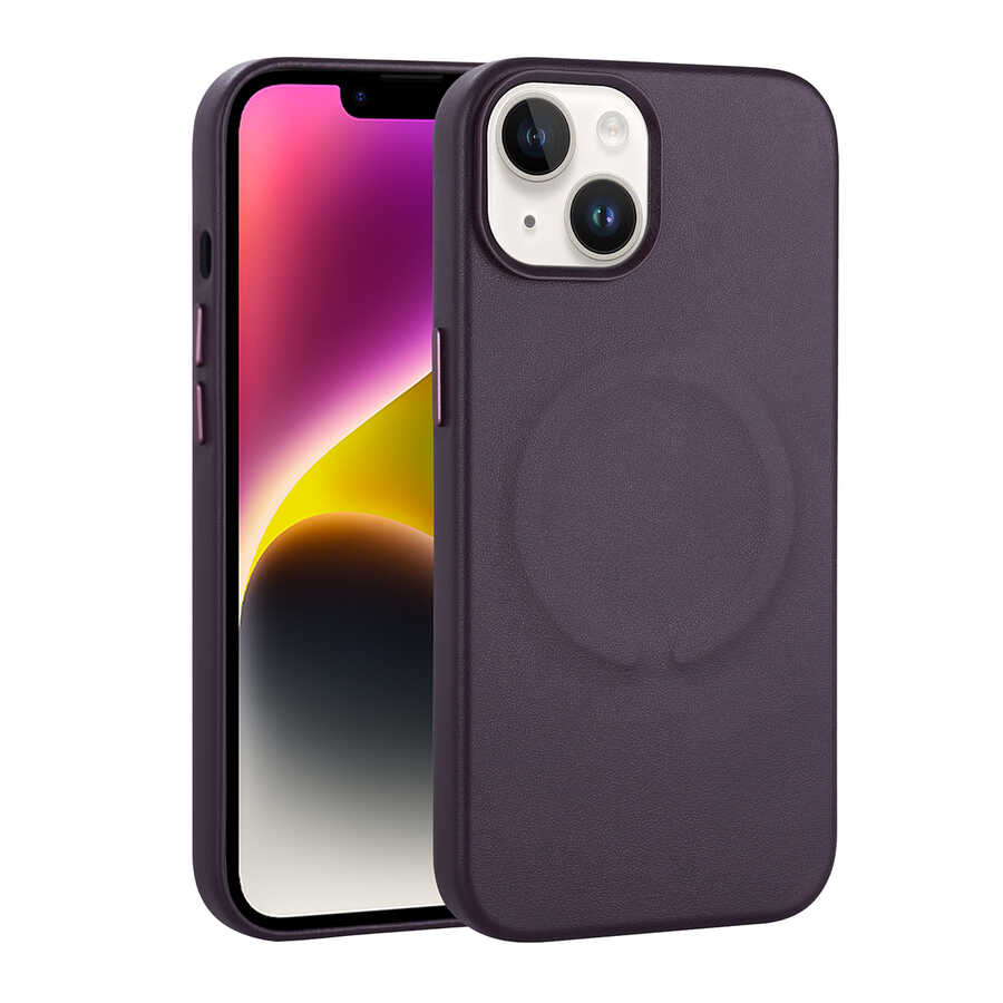 Apple iPhone 14 Kılıf PU Deri M-safe Wireless Şarj Özellikli Zore Derix Kapak