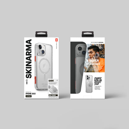 Apple iPhone 14 Kılıf SkinArma Şeffaf Airbag Tasarımlı M-safe Şarj Özellikli Saido Kapak Füme