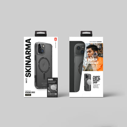 Apple iPhone 14 Kılıf SkinArma Şeffaf Airbag Tasarımlı M-safe Şarj Özellikli Saido Kapak Füme