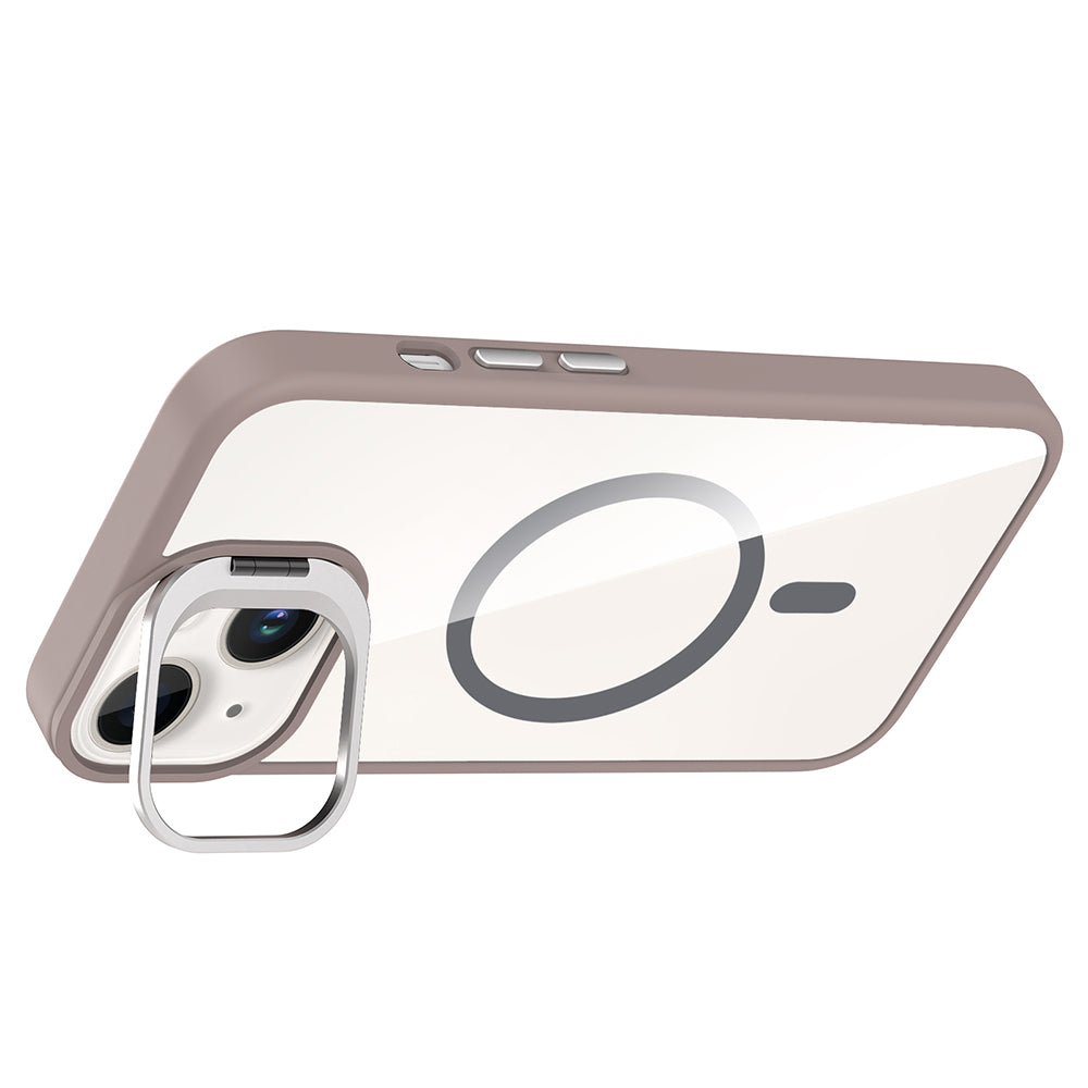 Apple iPhone 14 Kılıf Standlı ve Kamera Lens Hediyeli M-Safe Şarj Özellikli Zore Etro Kapak Desert Titanyum