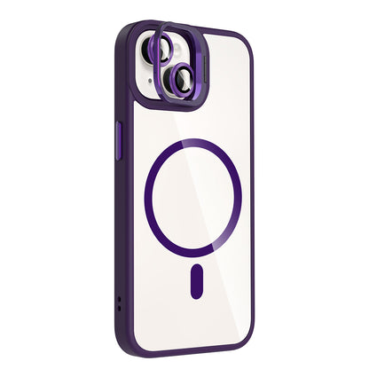 Apple iPhone 14 Kılıf Standlı ve Kamera Lens Hediyeli M-Safe Şarj Özellikli Zore Etro Kapak Desert Titanyum