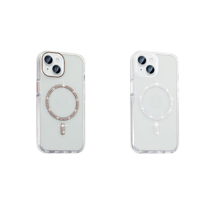 Apple iPhone 14 Kılıf Taşlı Tasarım M-safe Şarj Özellikli Zore Koment Silikon Kapak Gümüş