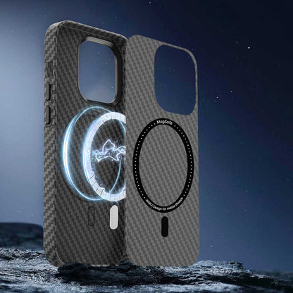 Apple iPhone 14 Kılıf Wiwu Karbon Fiber Görünümlü M-safe Wireless Şarj Özellikli Kabon Kapak Siyah