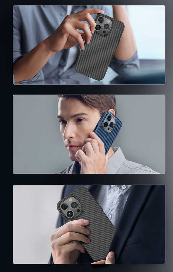 Apple iPhone 14 Kılıf Wiwu Karbon Fiber Görünümlü M-safe Wireless Şarj Özellikli Kabon Kapak Mavi