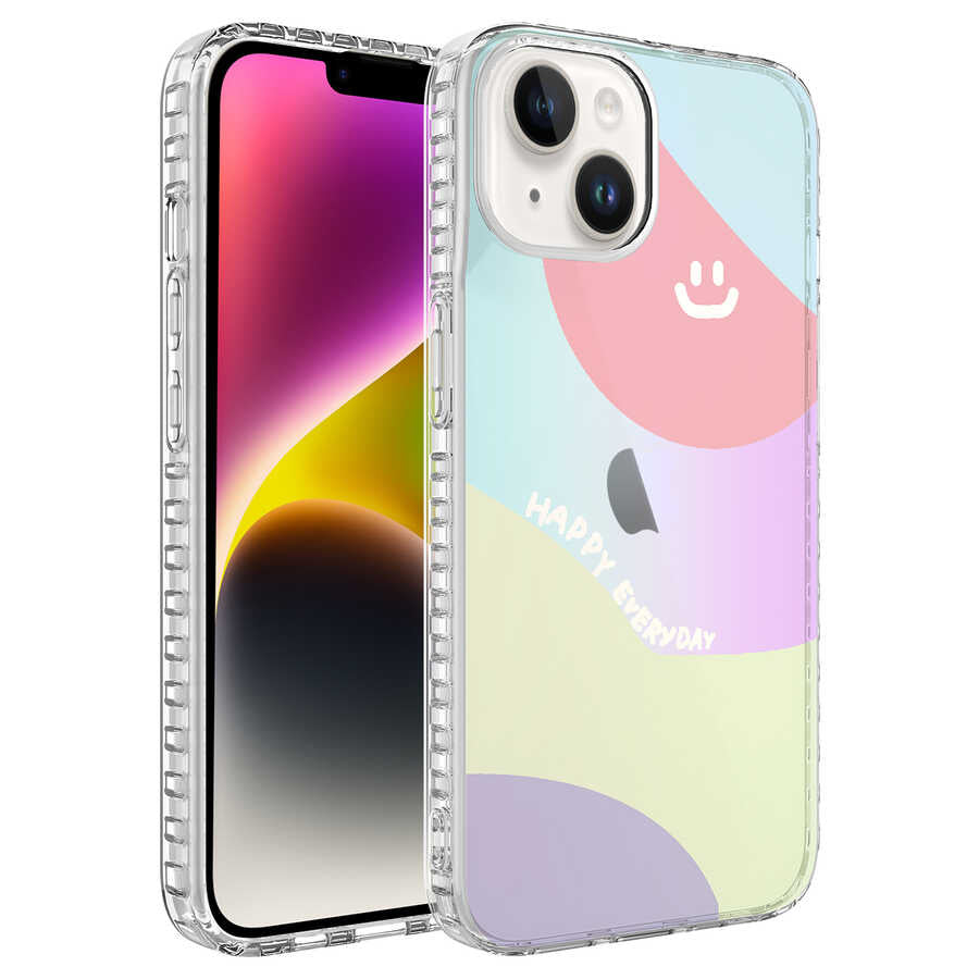 Apple iPhone 14 Plus Kılıf Airbag Kenarlı Renkli Desenli Silikon Zore Elegans Kapak