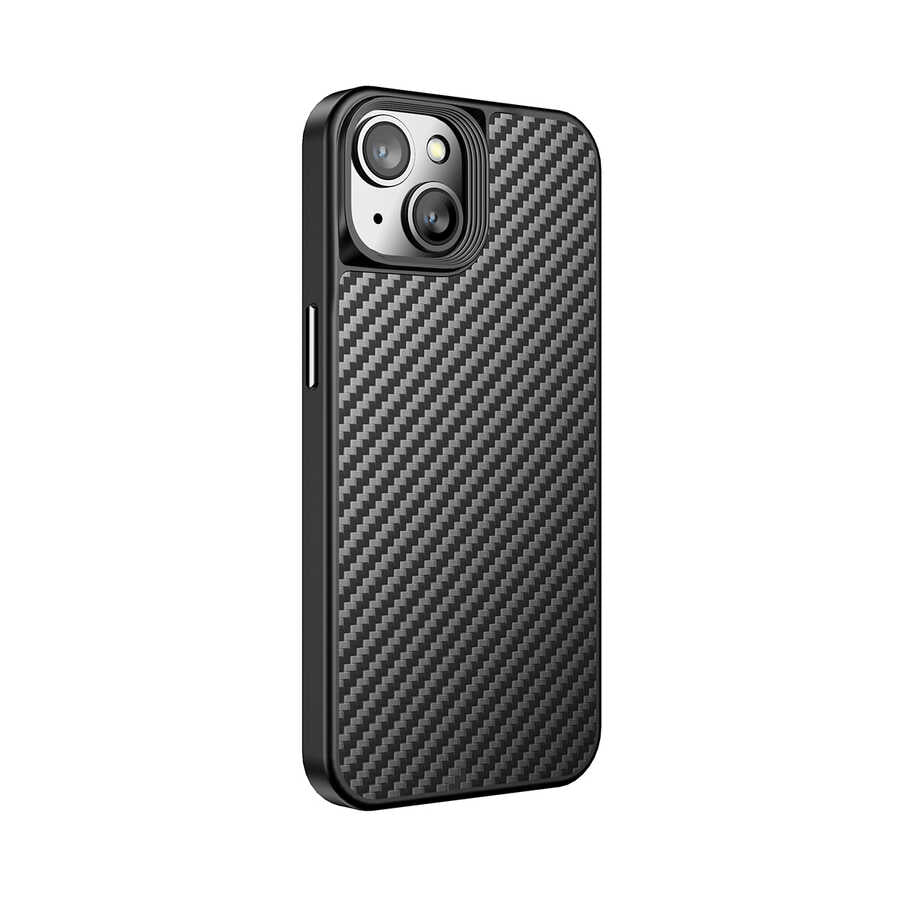 Apple iPhone 14 Plus Kılıf Aramid Karbon Fiber M-safe Özellikli Wlons Radison Kapak Siyah