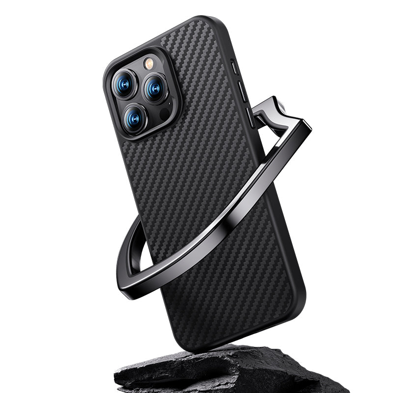 Apple iPhone 14 Plus Kılıf Karbon Fiber M-safe Şarj Özellikli Benks Hybrid ArmorPro 1500D Kevlar Kapak Siyah