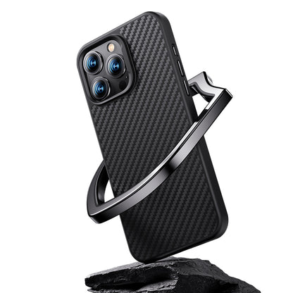 Apple iPhone 14 Plus Kılıf Karbon Fiber M-safe Şarj Özellikli Benks Hybrid ArmorPro 1500D Kevlar Kapak Siyah