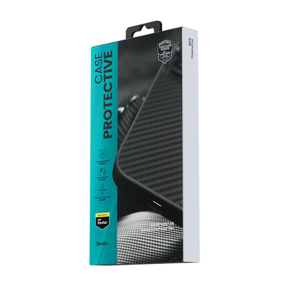 Apple iPhone 14 Plus Kılıf Karbon Fiber M-safe Şarj Özellikli Benks Hybrid ArmorPro 1500D Kevlar Kapak Siyah