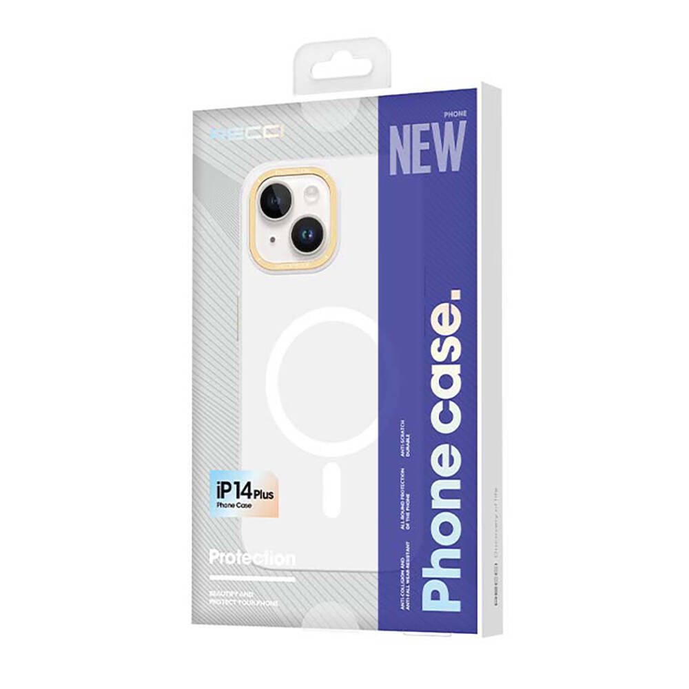 Apple iPhone 14 Plus Kılıf M-safe Şarj Özellikli Metal Kamera Çerçeveli Recci Glaze Serisi Kapak Siyah