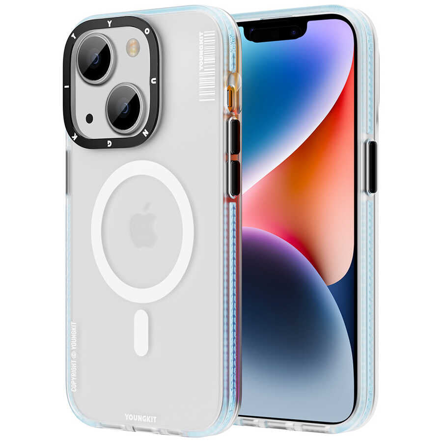 Apple iPhone 14 Plus Kılıf M-safe Şarj Özellikli Youngkit Jane Sand Serisi Kapak Mavi